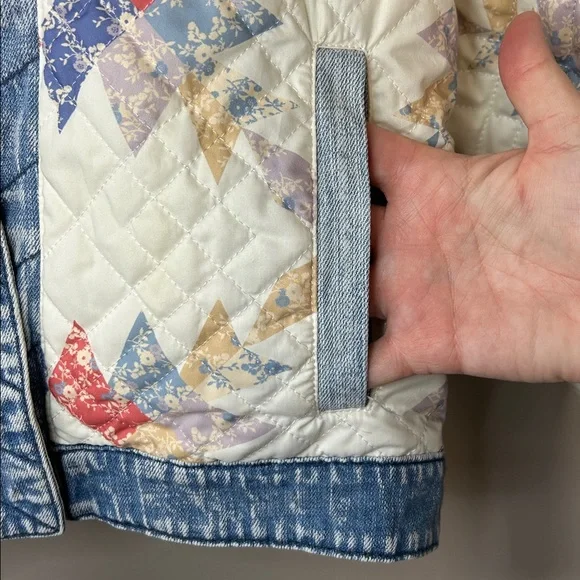 Blank NYC Making Memories Patchwork Quilted Jacket Denim Trim Oversized Small - Picture 8 of 14